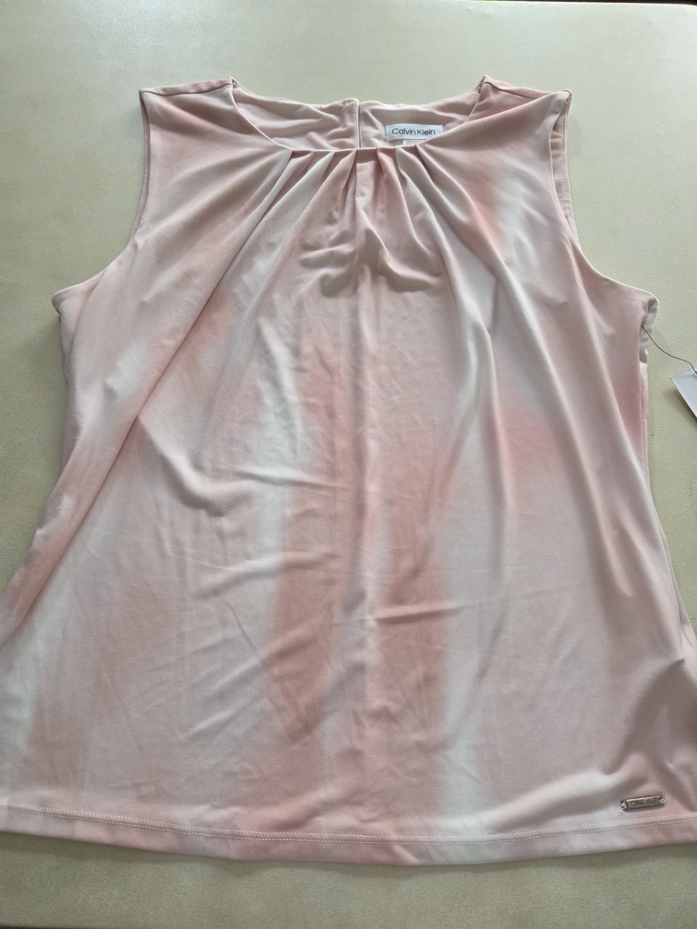 NWT Calvin Klein Sleeveless Pleated Neck Tank - Pale Pink MISSES SZ LG